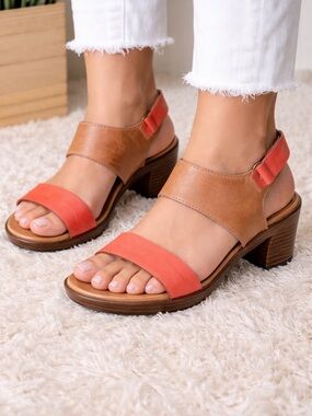 Aetrex Peyton Leather Strappy Comfort Wedge Sandal Coral Brown Size 36